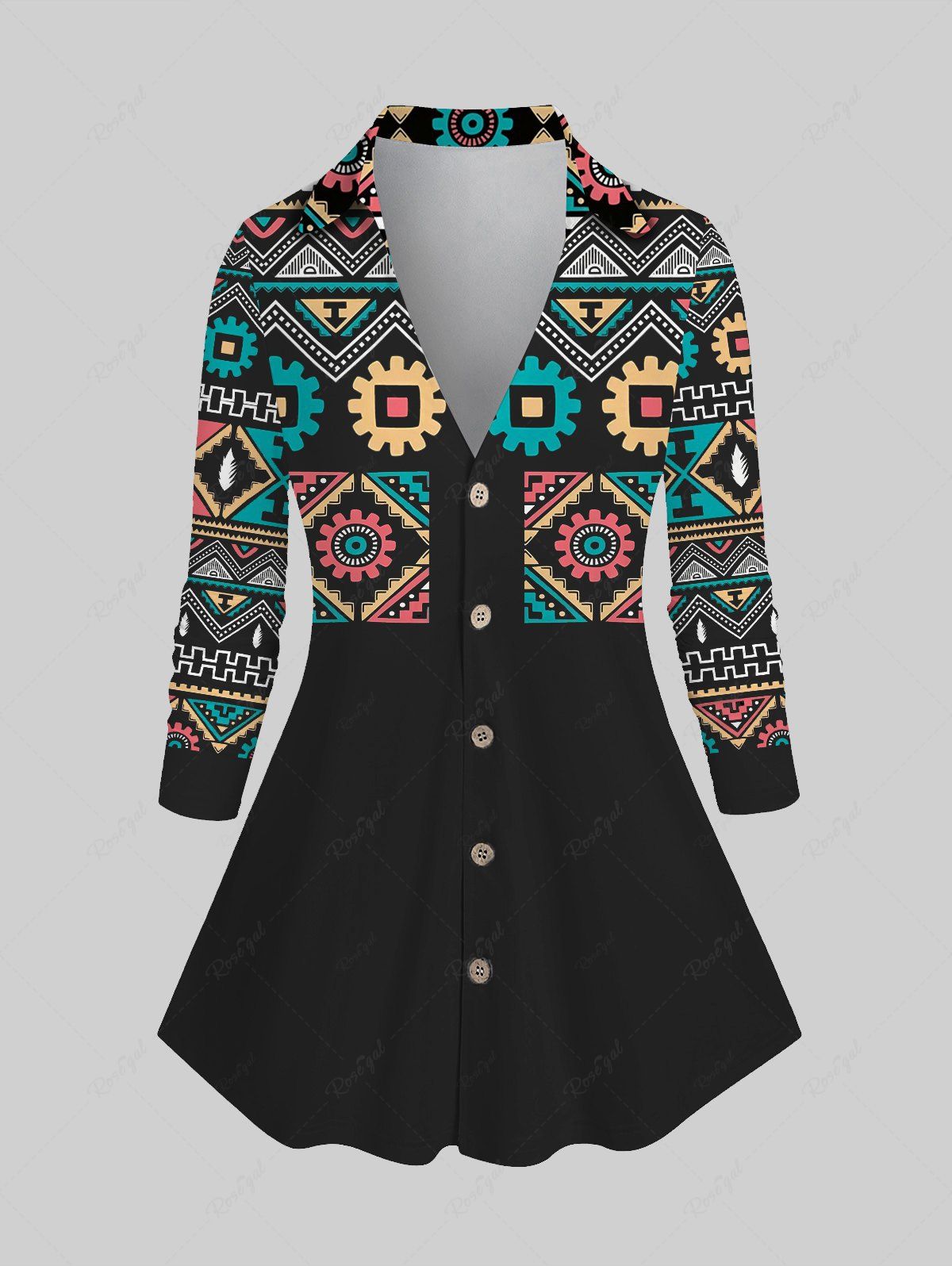 Outfits Plus Size Ethnic Printed Button Front Shirt  