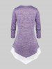 T-shirt Irrégulier Teinté à Ourlet Contrasté de Grande Taille - Violet clair 2X