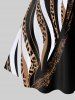 Plus Size Leopard Colorblock A Line Long Sleeve Dress -  
