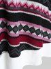 Plus Size Faux Fur Trim Colorful Geometric Pattern Lace-up Knit High Low Dress -  