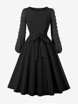 Robe Longueur à Genou Vintage Ceinturée de Grande Taille - BLACK - L
