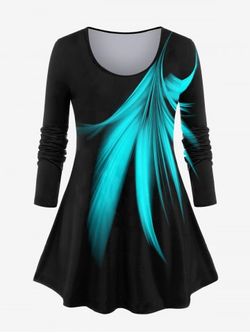 Plus Size Long Sleeve Light Beam Print T-shirt - BLACK - 4X | US 26-28