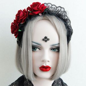 Accessoires Bandeau de Cheveux en Dentelle Motif Rose Style Gothique pour Fête