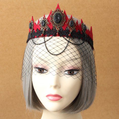 Gothic Vintage Vampire Queen Crown Masquerade Party Cosplay Hair Accessories - RED