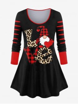 Plus Size Christmas Santa Claus Leopard Checked 3D LOVE Print Tee - RED - 5X | US 30-32