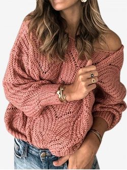 Plus Size Pointelle Knit Sweater - LIGHT PINK - XL