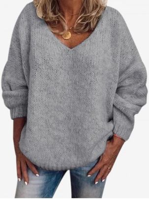 Plus Size V Neck Plain Sweater