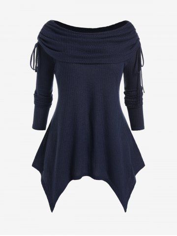 Plus Size Off The Shoulder Foldover Handkerchief Knitwear - DEEP BLUE - 2X | US 18-20
