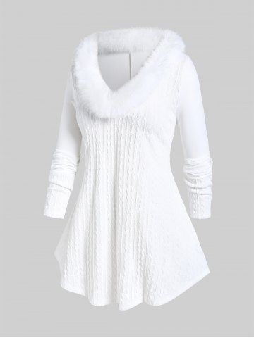 Plus size sweater outlet with fur collar