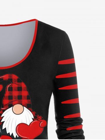 Plus Size Christmas Santa Claus Leopard Checked 3D LOVE Print Tee