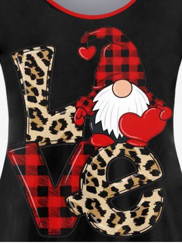 Plus Size Christmas Santa Claus Leopard Checked 3D LOVE Print Tee
