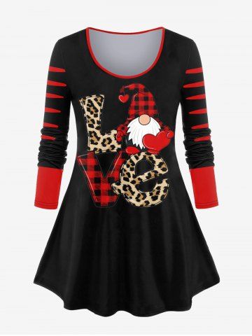 Plus Size Christmas Santa Claus Leopard Checked 3D LOVE Print Tee