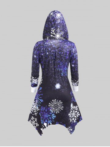 Plus Size Hooded Snowflake Print Asymmetrical Hem Dress 37 OFF