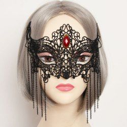 Masque en Dentelle Semi-Visage de Renard Cosplay avec Franges en Chaînes - Noir 