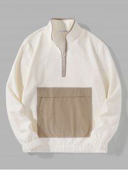 Colorblock Contrast Piping Quarter Zip Sweatshirt -  