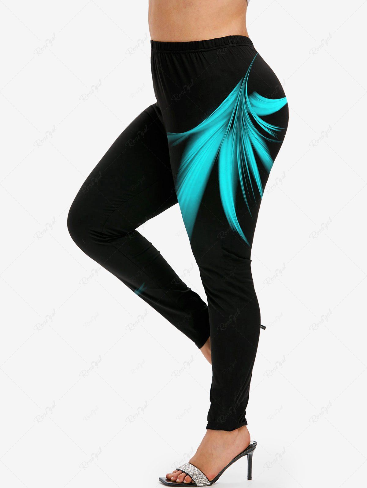 Affordable Plus Size High Waist Light Beam Print Skinny Leggings  