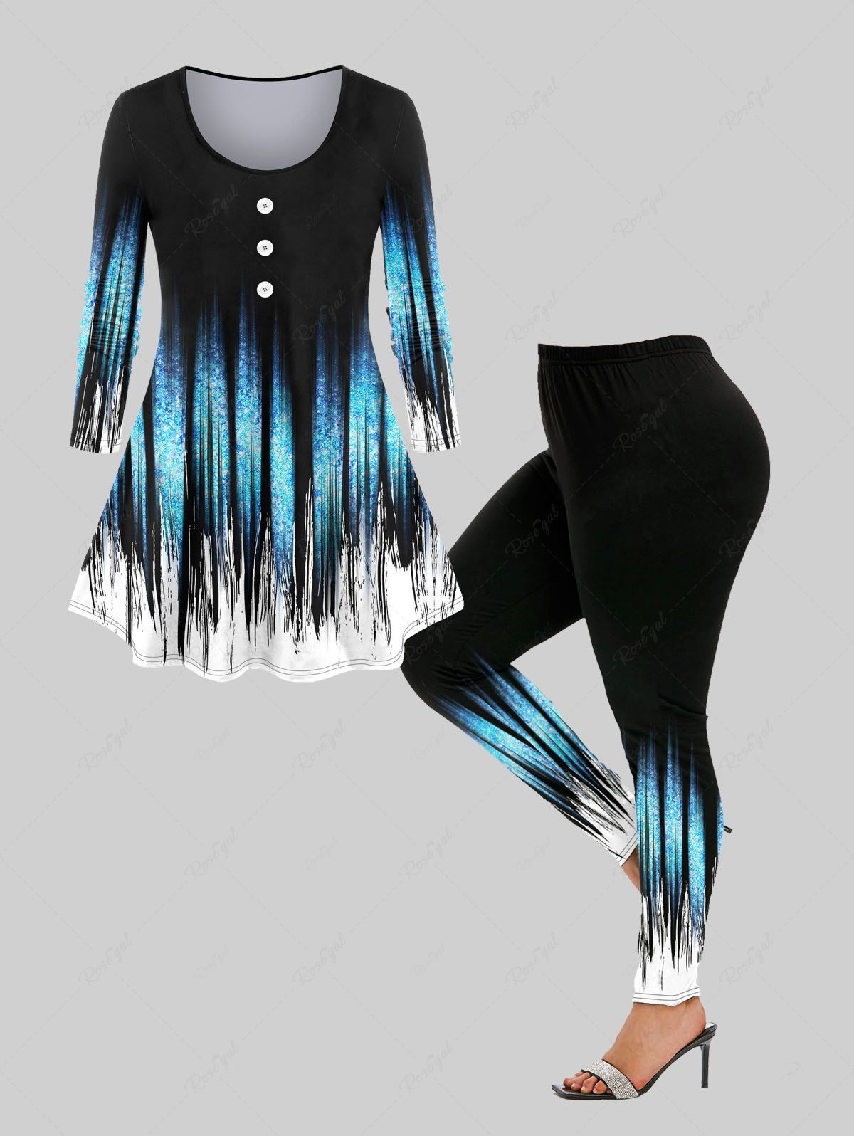 Sale Light Beam Print T-shirt and High Waist Leggings Plus Size Outfit  