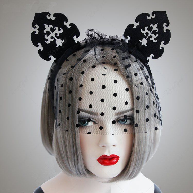 Best Cat Ear Polka Dot Veil Masquerade Cosplay Party Headband  