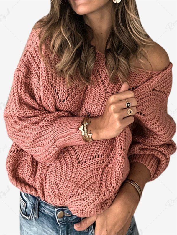 Cheap Plus Size Pointelle Knit Sweater  