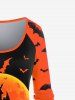 Halloween Bat Castle Graphic Long Sleeve T-shirt and Pumpkin Cat Spiders Leggings Outfit -  