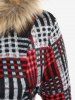 Plus Size Faux-fur Hooded Plaid Lace Up Fleece Lining Knit Dress - Rouge 5x | US 30-32