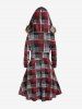 Plus Size Faux-fur Hooded Plaid Lace Up Fleece Lining Knit Dress - Rouge 1x | US 14-16