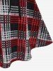 Plus Size Faux-fur Hooded Plaid Lace Up Fleece Lining Knit Dress - Rouge 2x | US 18-20