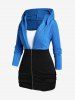 Plus Size Half Zipper Cable Knit Colorblock Hooded Top with Tank Top -  