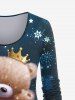 T-shirt de Noël à Imprimé Flocon de Neige et Ours de Grande Taille à Manches Longues - Bleu profond 1X | US 14-16