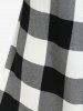 Plus Size Checked Cowl Neck Slit Double Sleeve Top -  