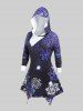 Plus Size Hooded Snowflake Print Asymmetrical Hem Dress -  