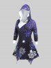 Robe à Capuche à Imprimé Flocon de Neige à Ourlet Asymétrique de Grande Taille - Bleu 5x | US 30-32