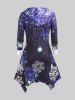 Robe à Capuche à Imprimé Flocon de Neige à Ourlet Asymétrique de Grande Taille - Bleu 5x | US 30-32