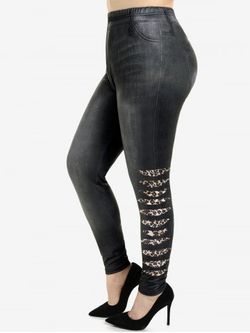 Plus Size 3D Jeans Leopard Print Skinny Jeggings - DARK GRAY - 2X | US 18-20