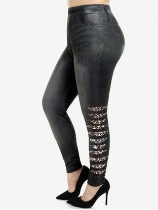 Plus Size 3D Jeans Leopard Print Skinny Jeggings