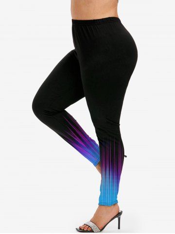 Plus Size High Waist Ombre Color Light Beam Print Skinny Leggings - PURPLE - 2X | US 18-20