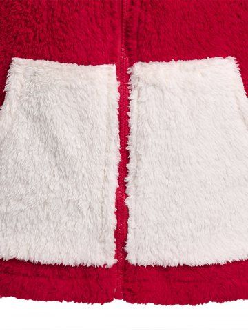 Plus Size Christmas Colorblock Hooded Fuzzy Faux Fur Coat