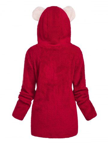 Plus Size Christmas Colorblock Hooded Fuzzy Faux Fur Coat