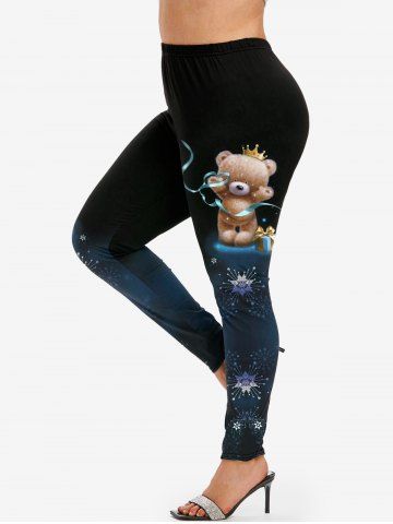 Plus Size Christmas Bear Snowflake Printed Skinny Leggings