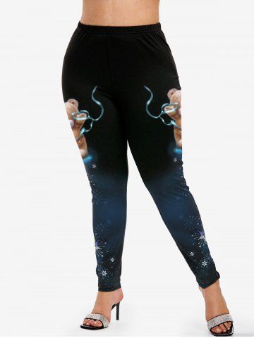 Plus Size Christmas Bear Snowflake Printed Skinny Leggings