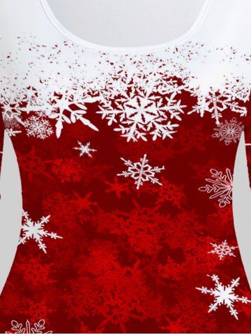 Plus Size Christmas Snowflake Printed Colorblock Tee