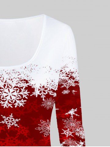 Plus Size Christmas Snowflake Printed Colorblock Tee