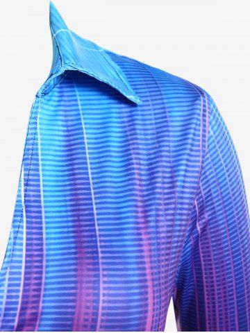 Plus Size Light Beam Print Ombre Color Button Up Shirt