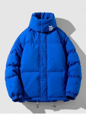 Veste Doudoune Matelassée à Imprimé Lettre à Col Détachable - BLUE - XL