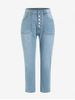 Plus Size Topstitching Button Fly Jeans with Pockets -  