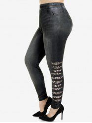 Plus Size 3D Jeans Leopard Print Skinny Jeggings -  