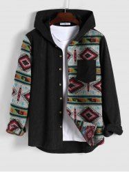 Ethnic Style Geometric Pattern Corduroy Spliced Shacket -  
