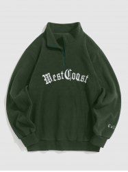 Half Zip Polar Fleece Letter Embroidered Sweatshirt -  