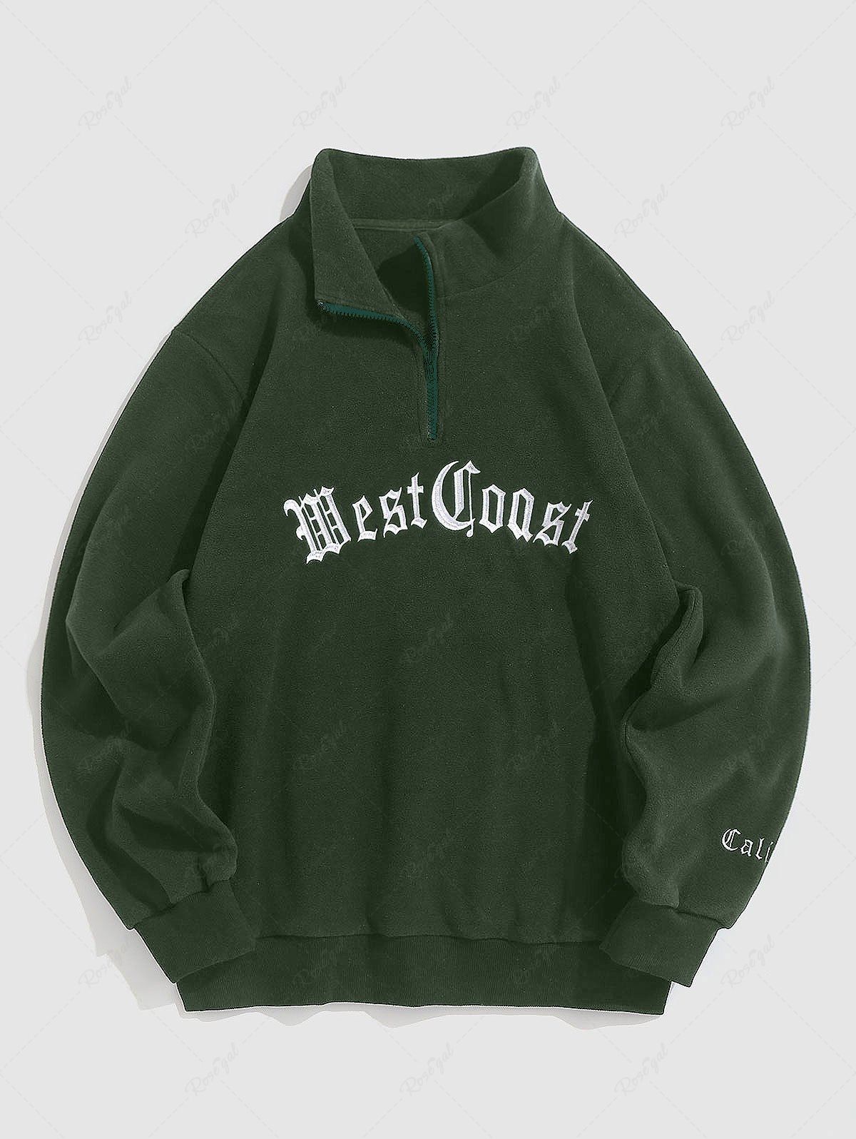 Hot Half Zip Polar Fleece Letter Embroidered Sweatshirt  