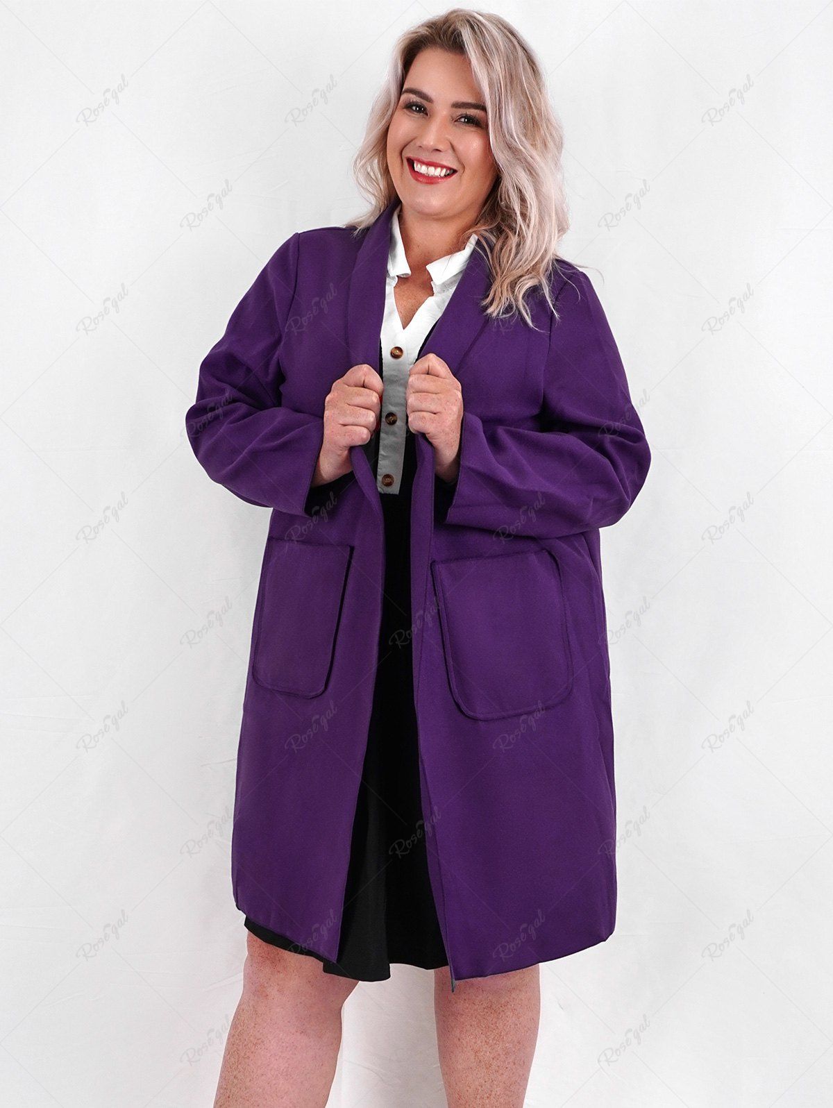 Outfit Plus Size Shawl Collar Patched Pocket Tunic Coat  
